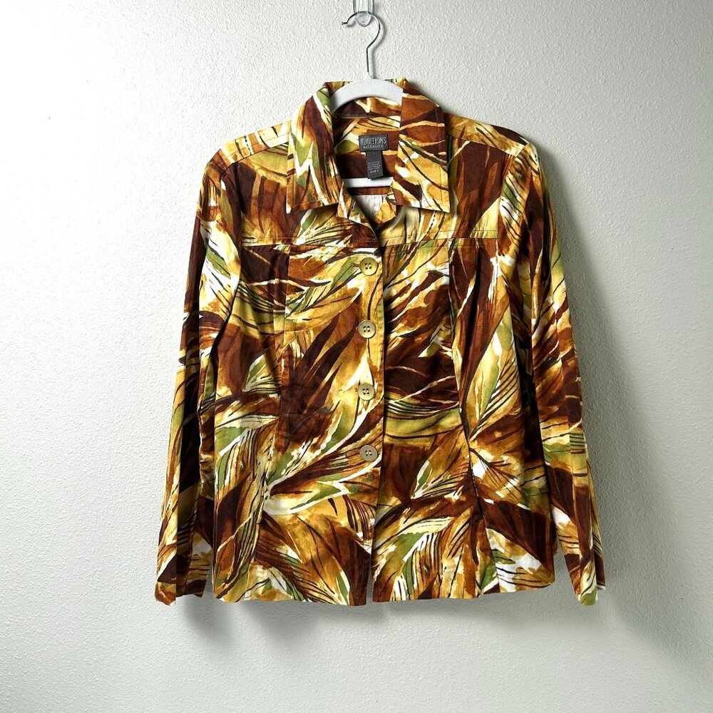 Additions‎ by Chicos Jacket Womens L 2 Brown Floral Button Front Long Sleeve